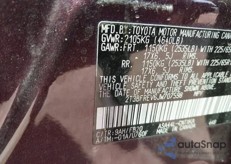 2018 Toyota Rav4 Le из США, поврежденный, VIN 2T3BFREV6JW707598